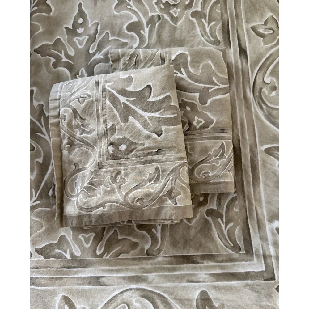 Restoration Hardware Tan Amalfi Rave Queen Size Duvet Cover Set Shams Italy 3 PC
